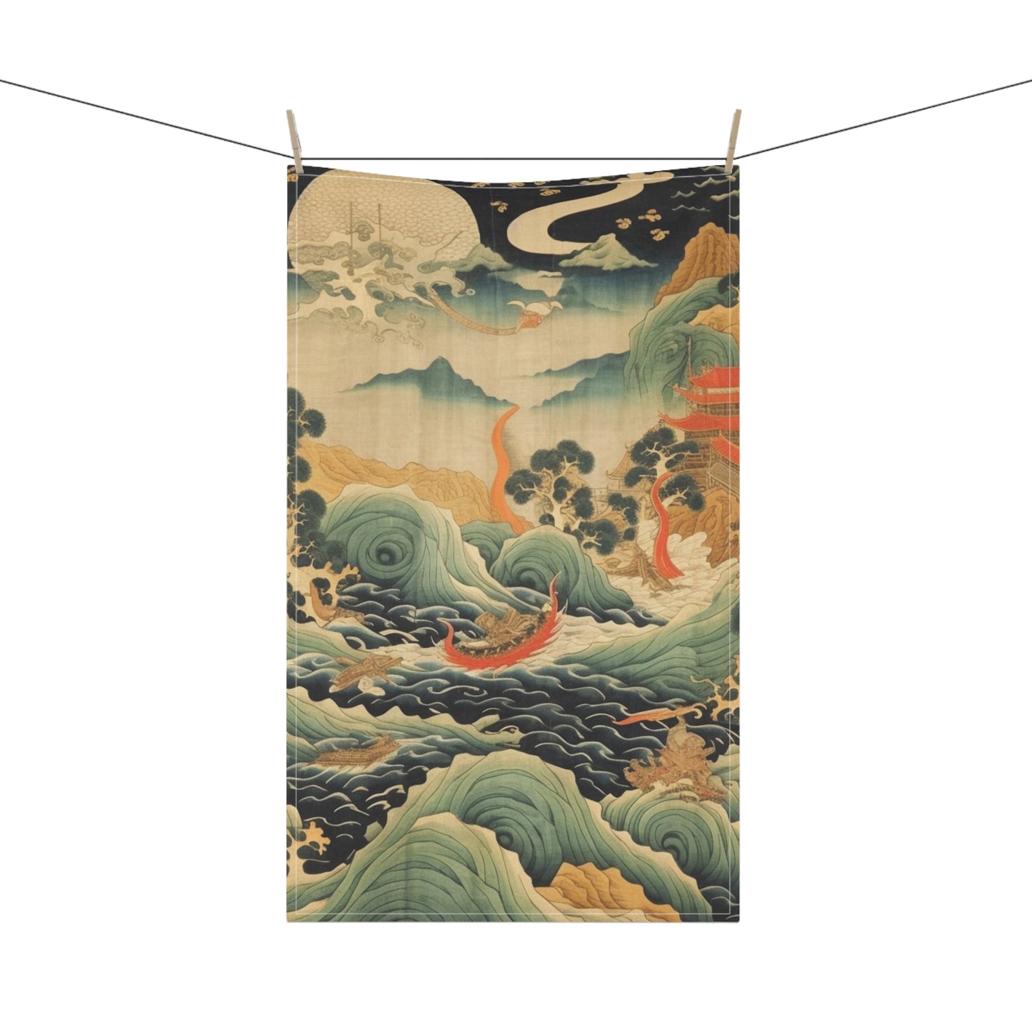 Harmony of the Elements: Japanese Tapestry-Inspired Kitchen Towel