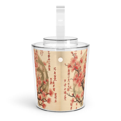 Whimsical Blossom Dreams: Ice Bucket with Tongs with Delightful Flower Drawings and Cherry Blossoms