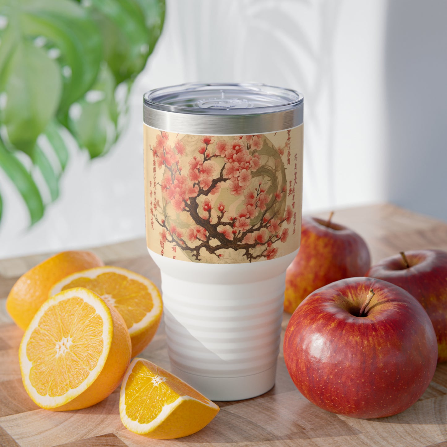 Whimsical Petal Whispers: Ringneck Tumbler with Enchanting Flower Drawings and Cherry Blossoms