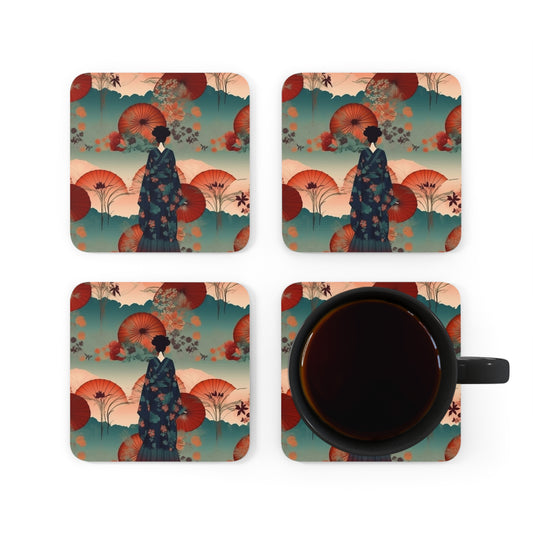 Fashionable Kimono-Inspired Corkwood Coaster Set: Unleash Your Style