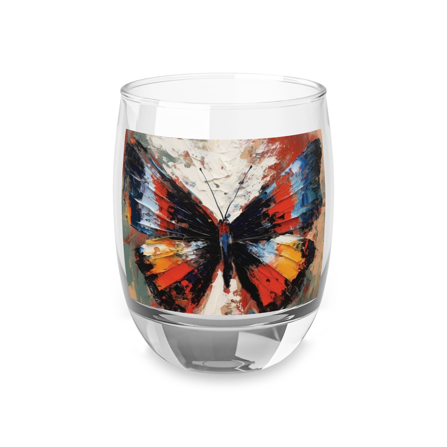 Whiskey Glass with Bauhaus-Inspired Butterfly Drawing: A Harmonious Blend of Art and Functionality