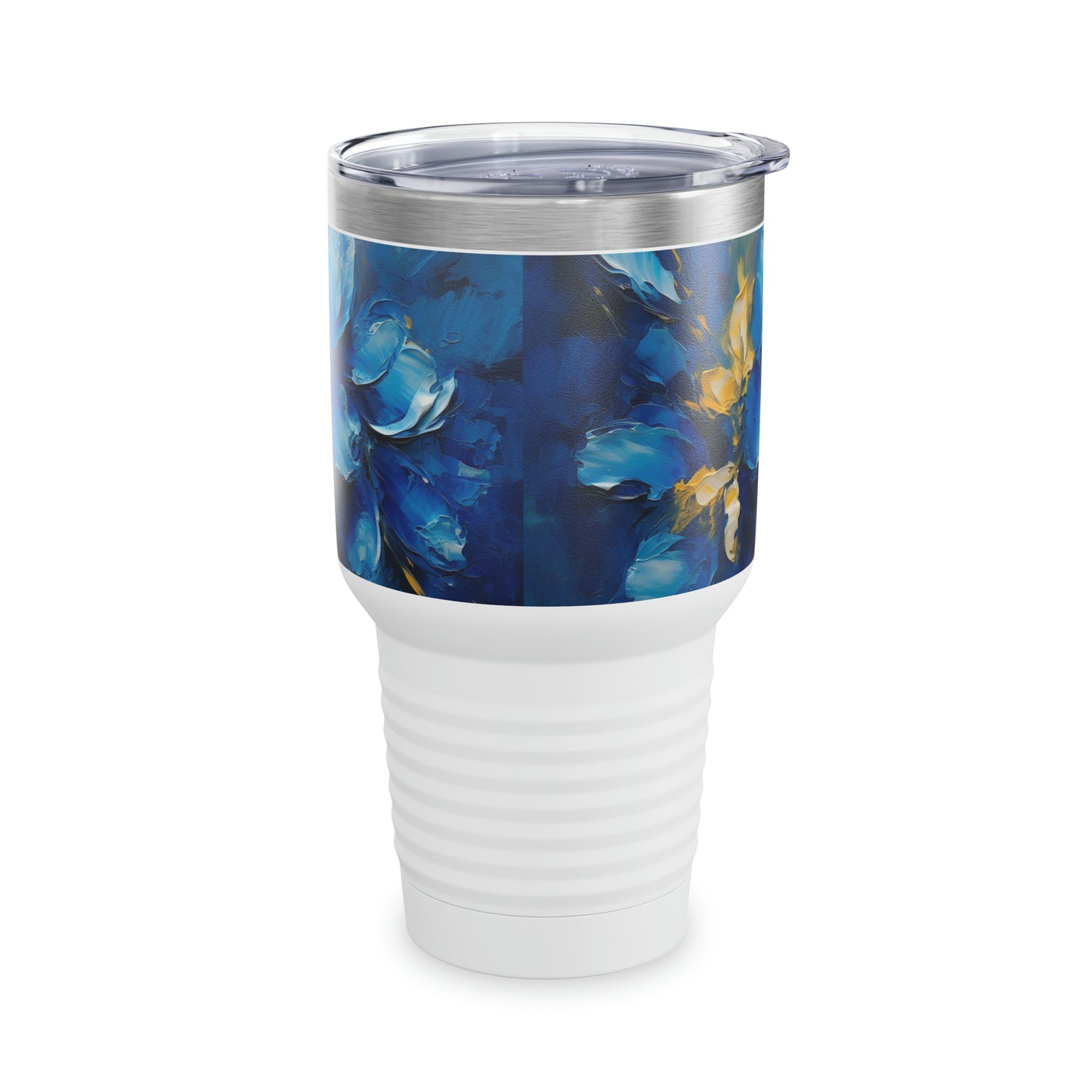 Captivating Artistry: Blue Orchid Abstract Painting Ringneck Tumbler, Discover the Beauty of Abstract Brush Strokes