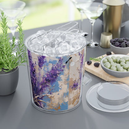 Vibrant Lavender Art on Ice Bucket with Tongs: A Floral Delight for Your Senses