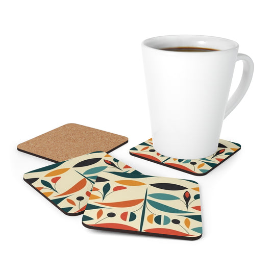 Midcentury Modern Marvel: Abstract Art-Inspired Corkwood Coaster Set