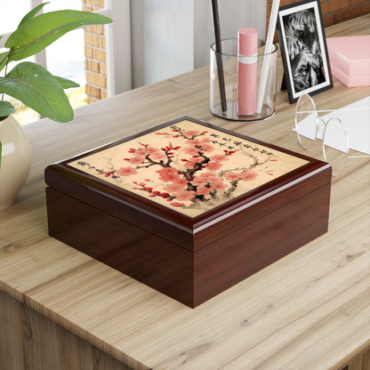 Floral Fusion: Jewelry Box Merging Cherry Blossom Beauty and Artistic Flower Drawings