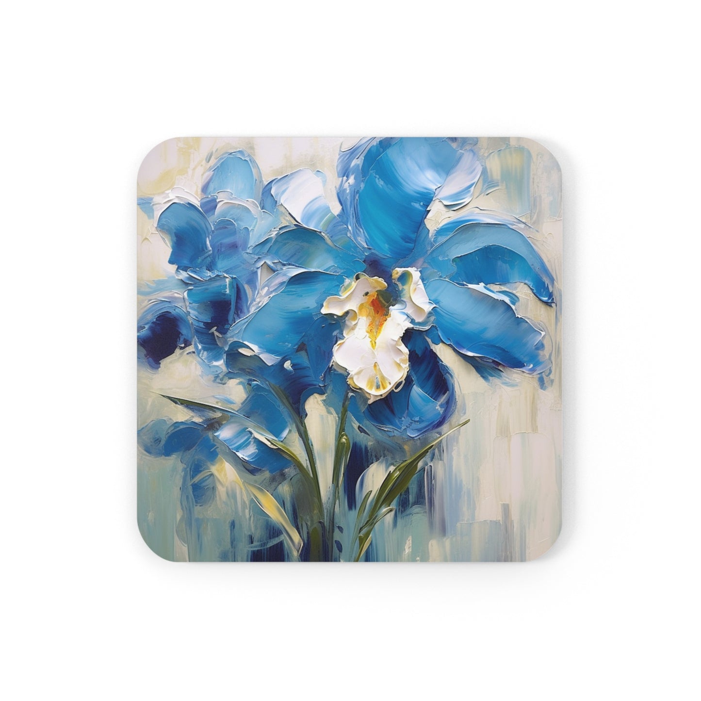 Embrace Artistic Expression with Blue Orchid Abstract Painting Corkwood Coaster Set