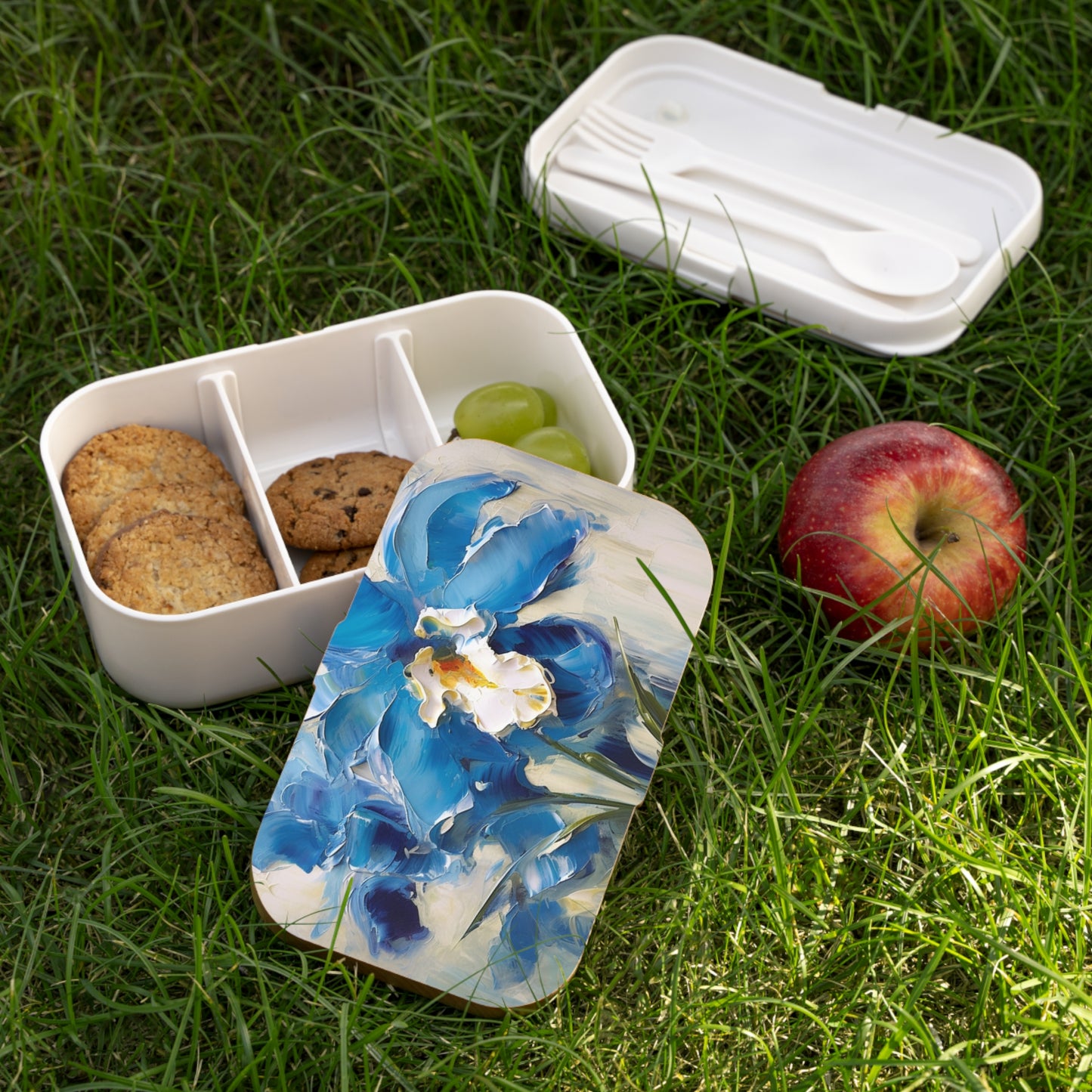 Blue Orchid Abstract Painting Bento Box: A Floral Fusion of Art and Elegance