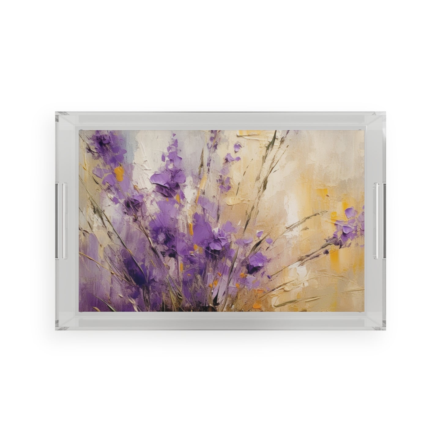 Expressive Lavender Drawing on Acrylic Serving Tray: A Symphony of Colors and Petals