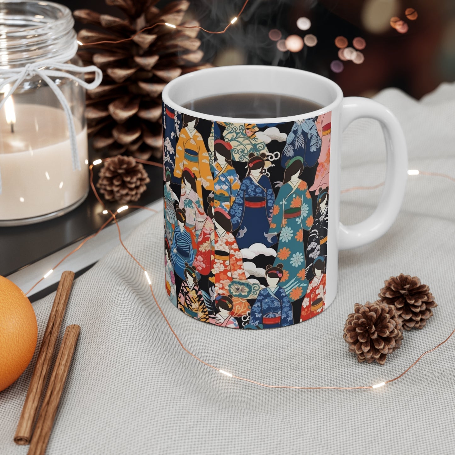 Ceramic Mug: Kimono Dreams - Embrace Japanese Artistry with Every Sip