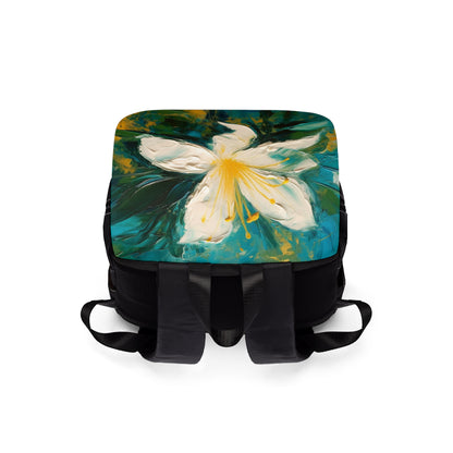 Floral Symphony: Unisex Casual Shoulder Backpack featuring an Abstract Oil Painting of Jasmine