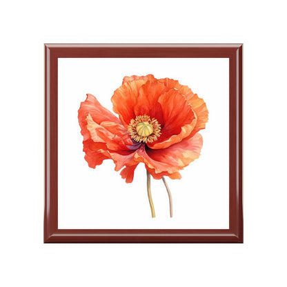 Whimsical Poppy Flower Watercolor Jewelry Box: An Artistic Delight