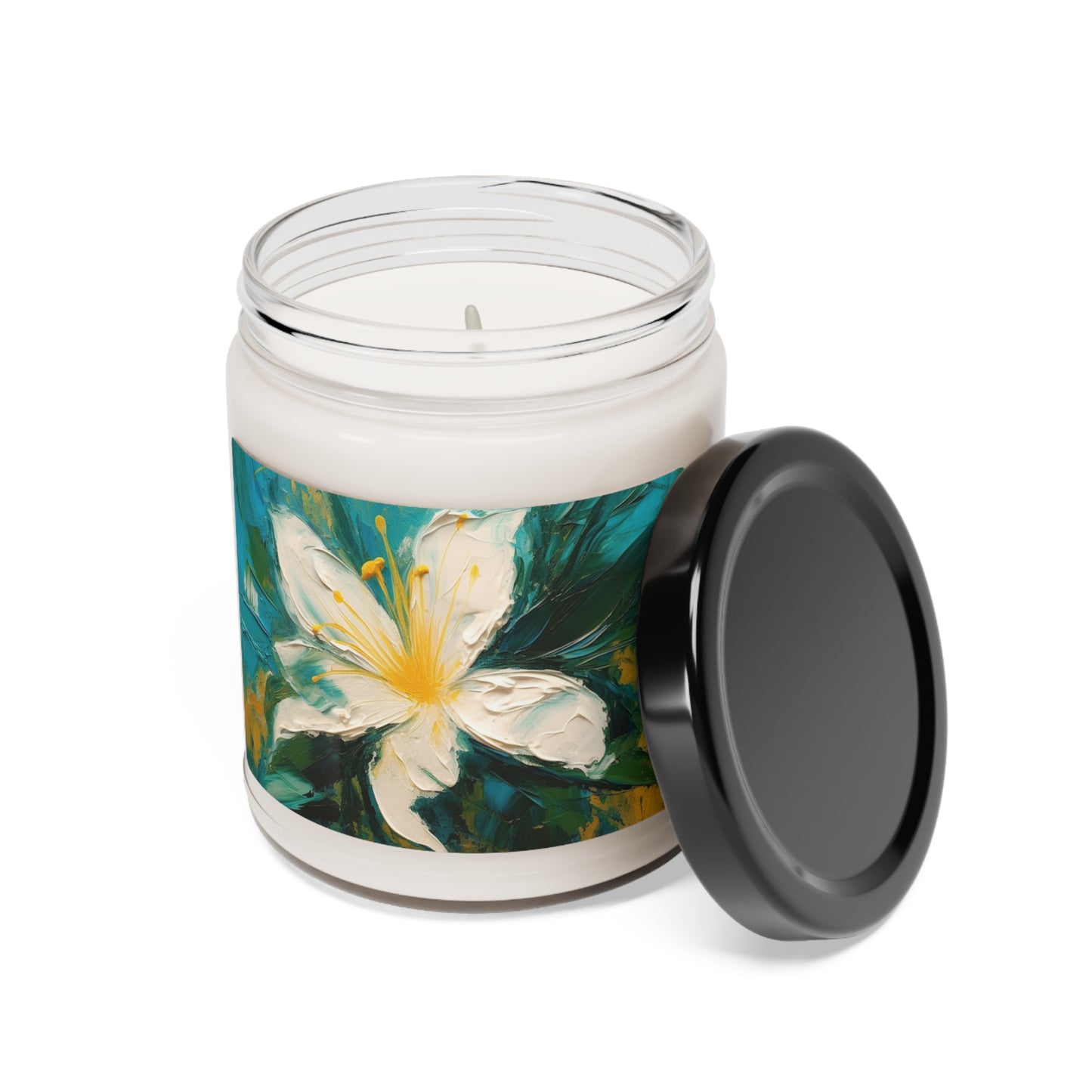 Floral Symphony: Scented Soy Candle featuring an Abstract Oil Painting of Jasmine