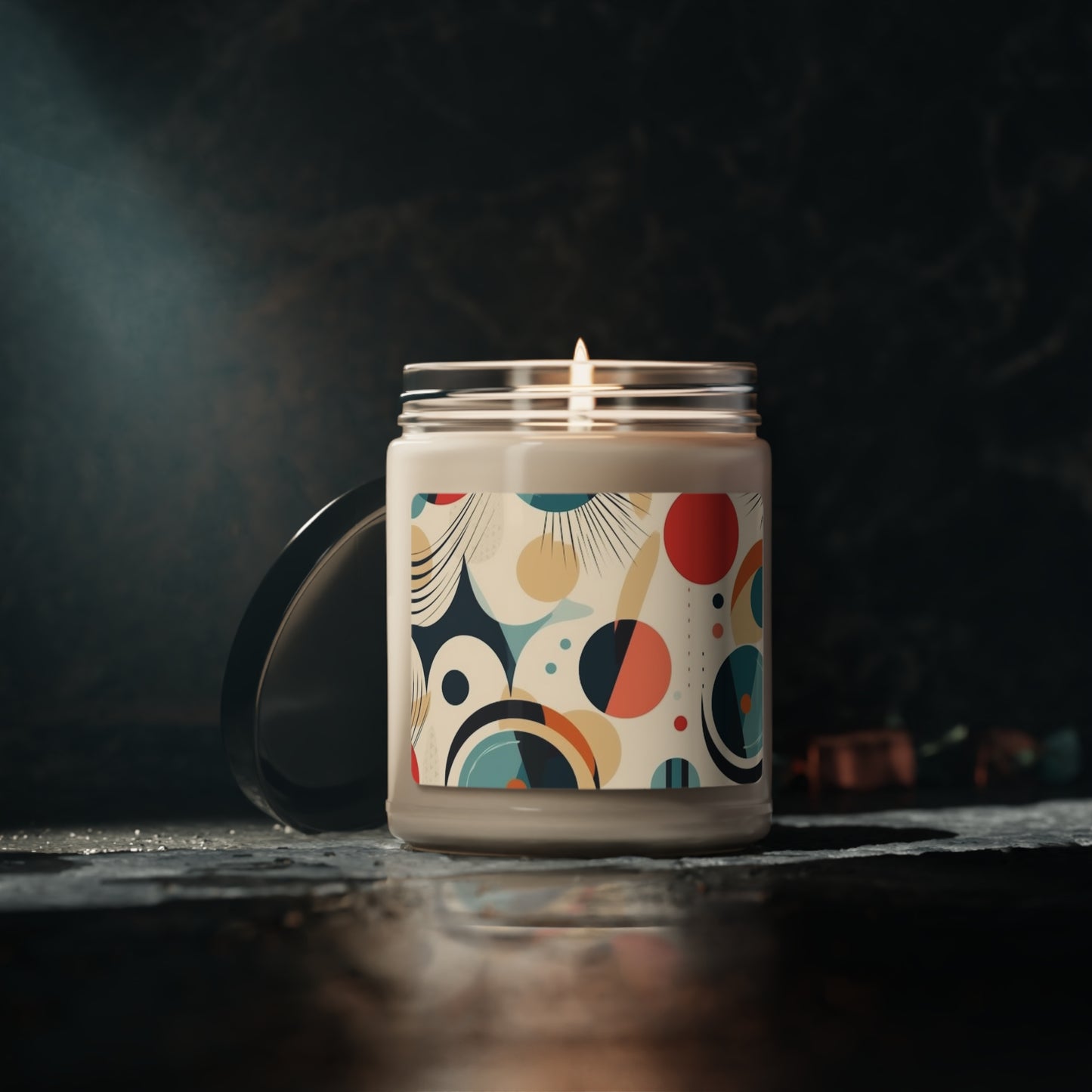 Abstract Elegance: Midcentury Modern Scented Soy Candle with Modern Abstract Art and Vintage Fashion