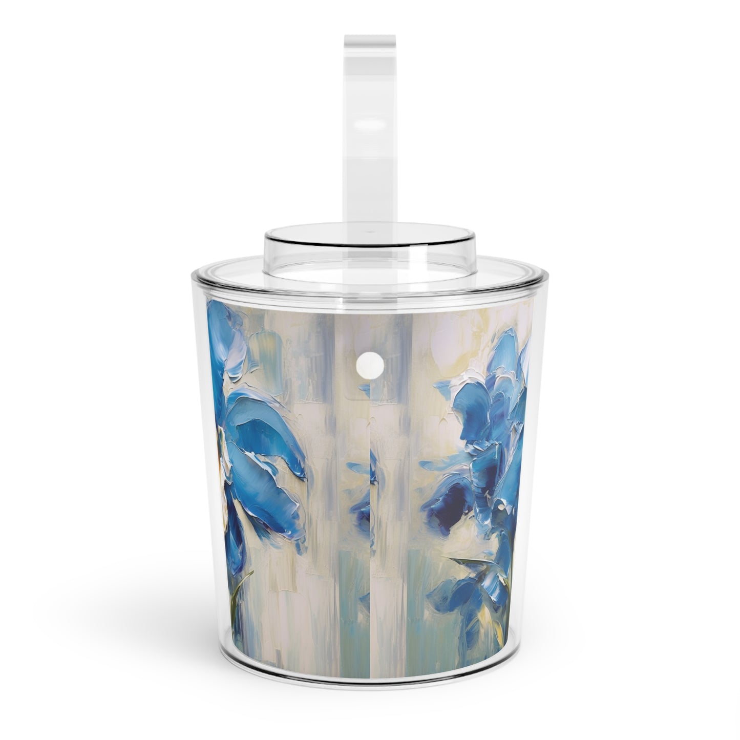 Embrace Artistic Expression with Blue Orchid Abstract Painting Ice Bucket with Tongs