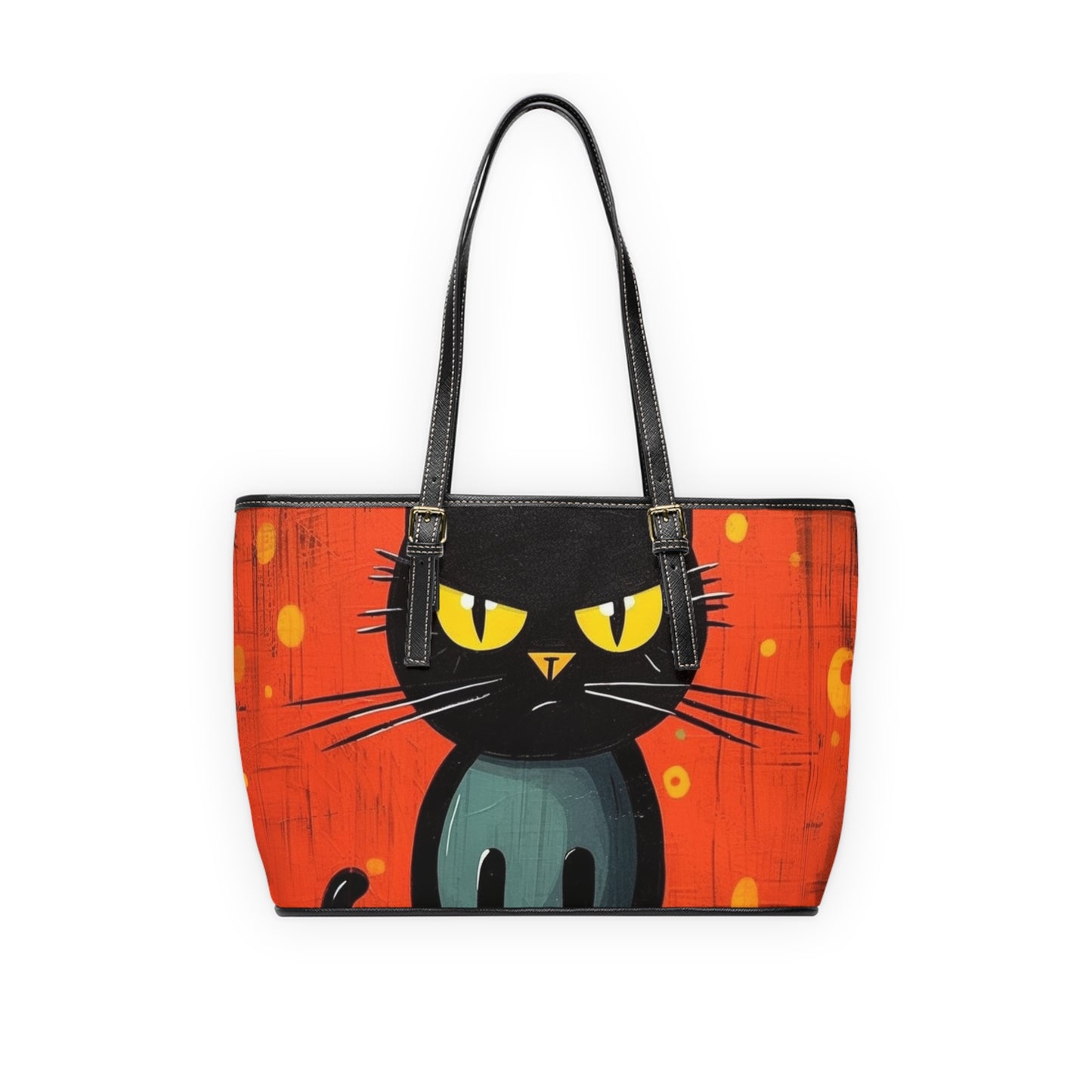 Fashionably Retro Feline: Midcentury Modern PU Leather Shoulder Bag with a Vintage Cat-Inspired Flair