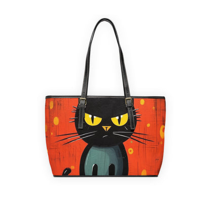 Fashionably Retro Feline: Midcentury Modern PU Leather Shoulder Bag with a Vintage Cat-Inspired Flair