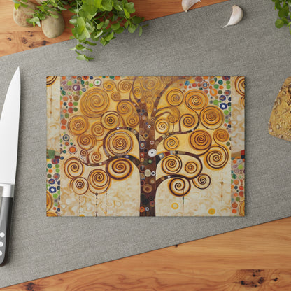 Captivating Artistry: The Tree of Life Glass Cutting Board , Inspired by Gustav Klimt's Timeless Masterpiece