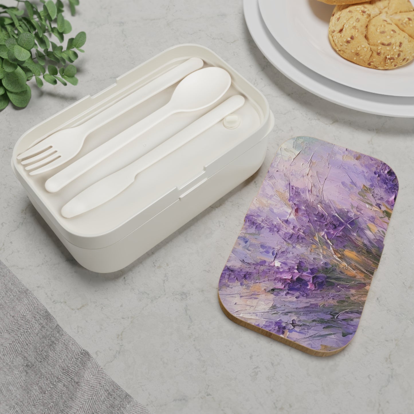 Lavender Elegance: Bento Box with Delicate Flower Drawings