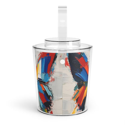 Abstract Ice Bucket with Tongs for Art Lovers: Butterfly-Inspired Delight