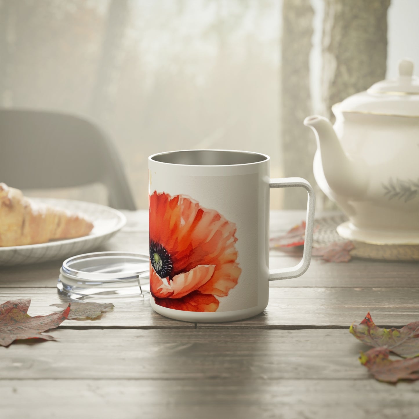 Whimsical Poppy Flower Watercolor Insulated Coffee Mug: An Artistic Delight