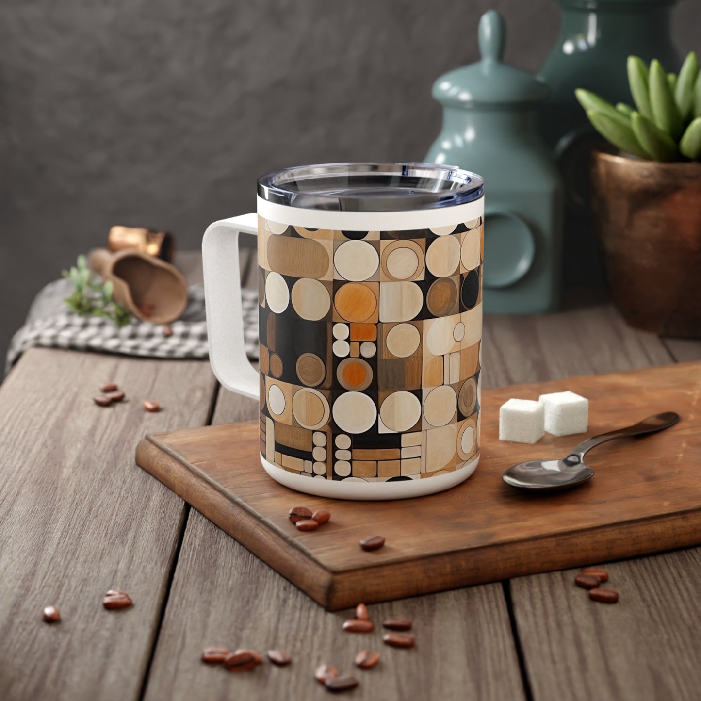 Earthy Elegance: Insulated Coffee Mug with Geometric Harmony