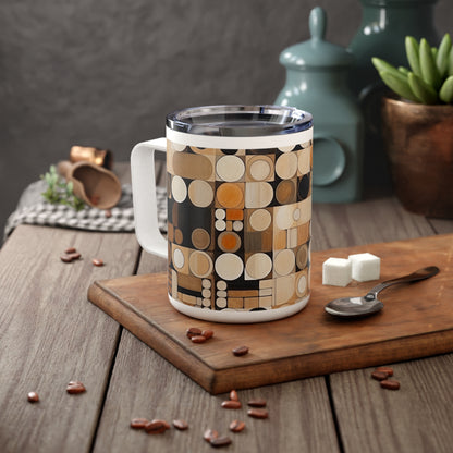 Earthy Elegance: Insulated Coffee Mug with Geometric Harmony