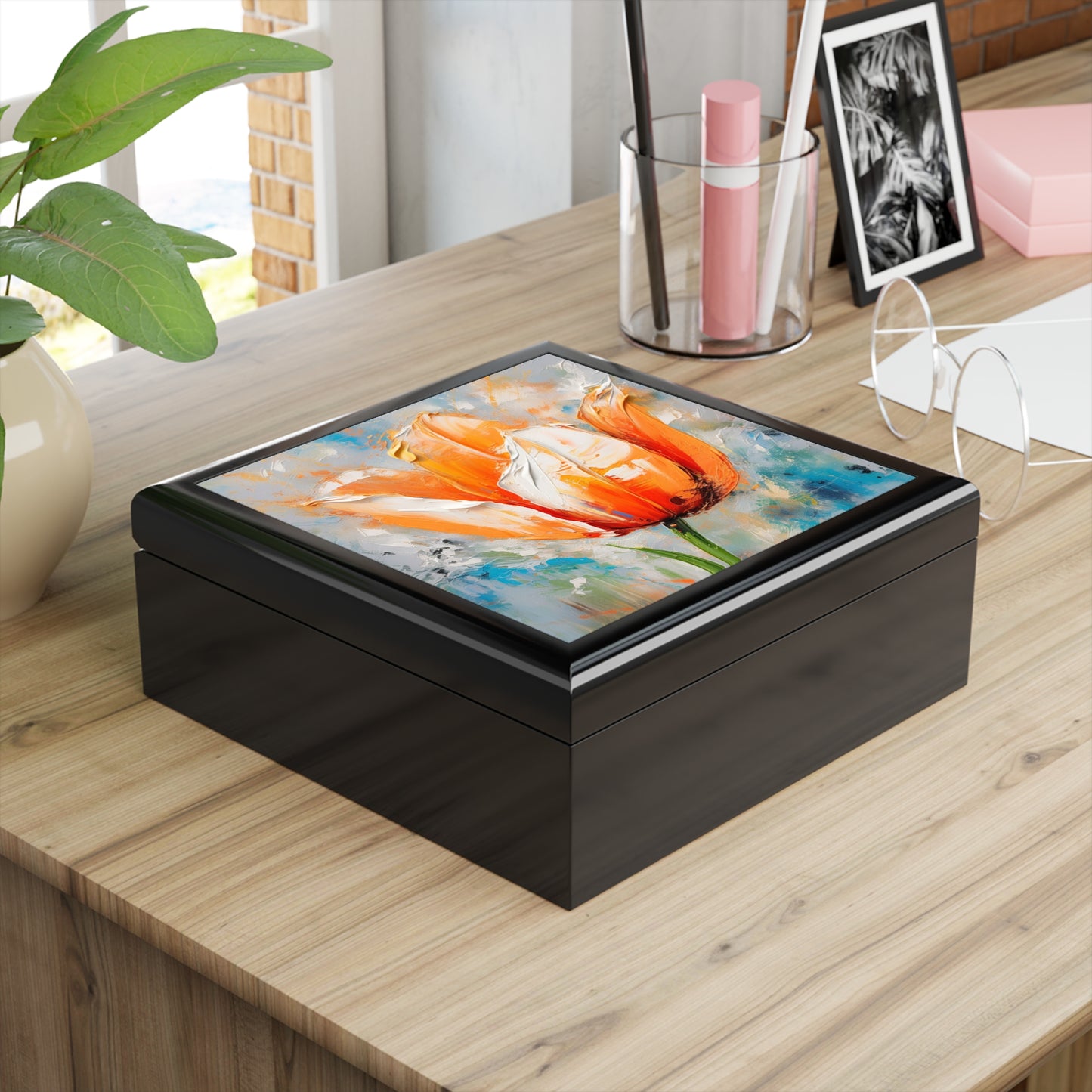 Jewelry Box with Vibrant Orange Tulip: Embrace the Beauty of Nature