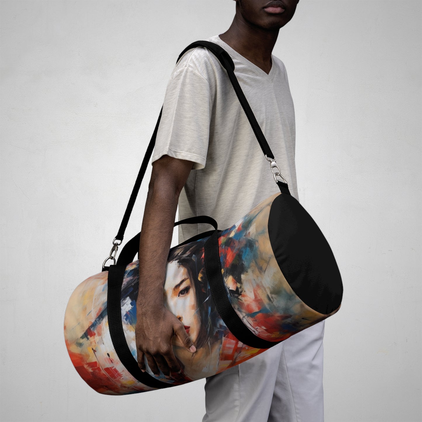 Abstract Geisha Art Duffel Bag: Captivating Brushstrokes in a Japanese Aesthetic