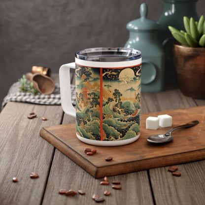 Harmony of the Elements: Japanese Tapestry-Inspired Insulated Coffee Mug, 10 oz