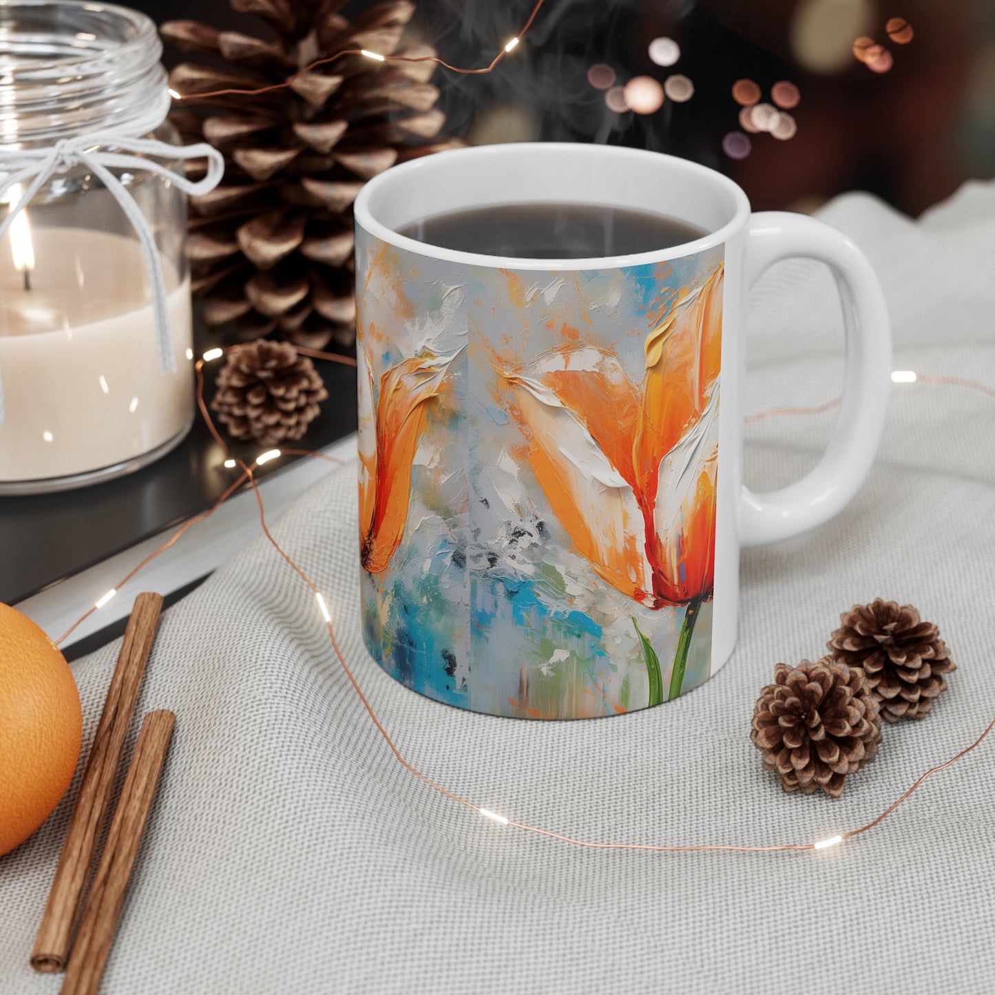 Ceramic Mug with Vibrant Orange Tulip: Embrace the Beauty of Nature