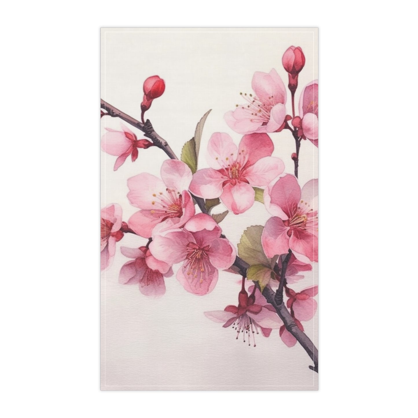 Artistic Flourish: Floral Watercolor Cherry Blossom Kitchen Towel