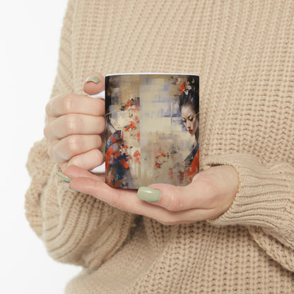 Unleash Your Creativity: Abstract Oil Painting Geisha Ceramic Mug