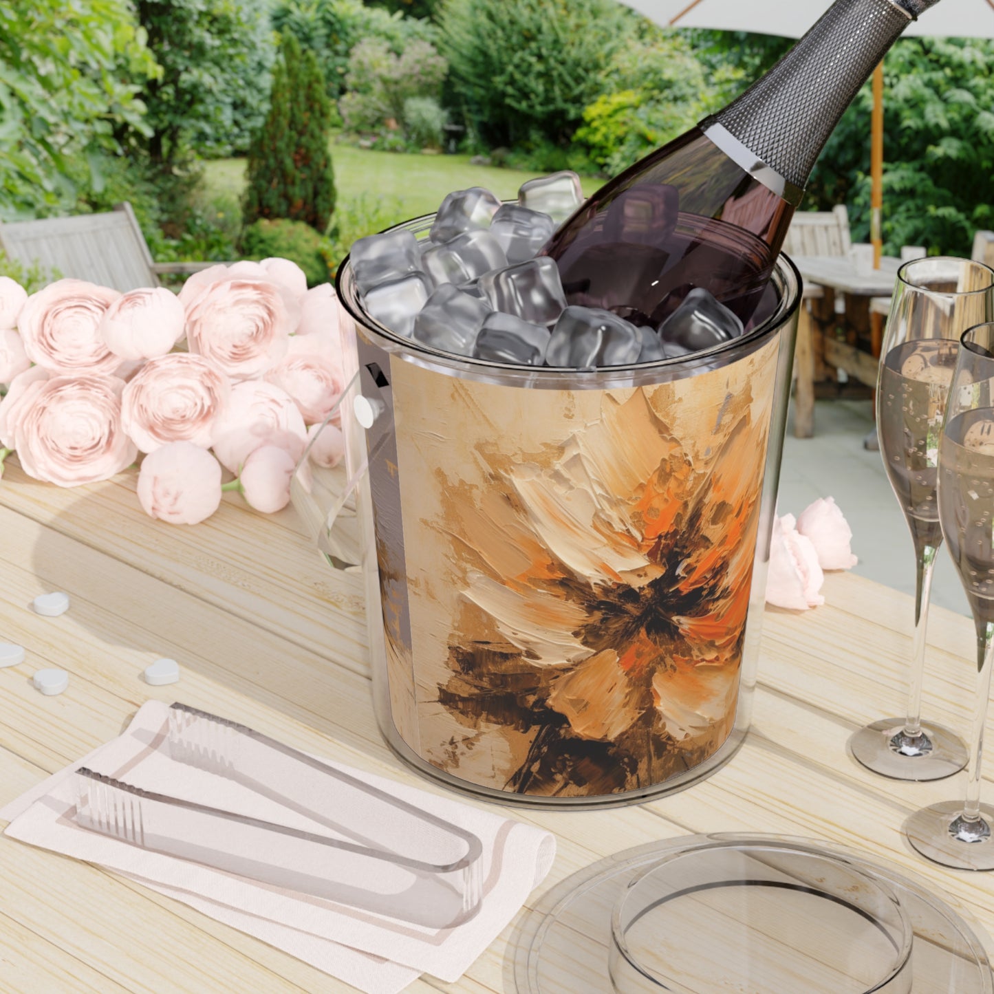 Captivating Tan Hua Flower on Ice Bucket with Tongs: A Blossoming Beauty