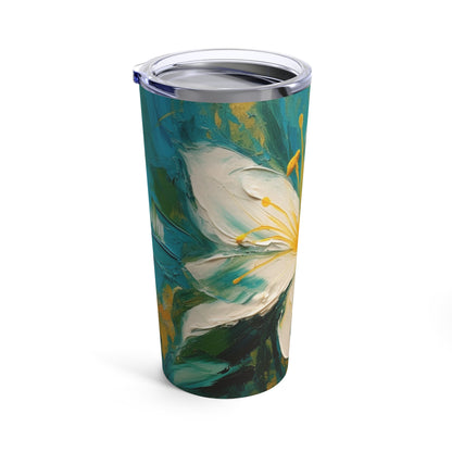 Floral Symphony: Tumbler featuring an Abstract Oil Painting of Jasmine