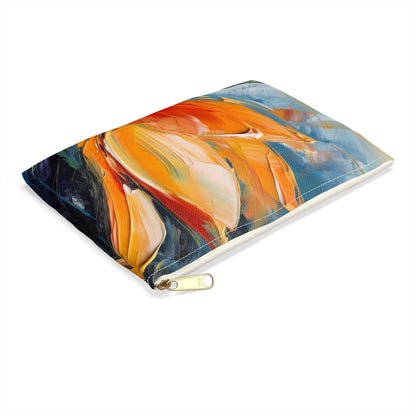 Orange Tulip Magic on Accessory Pouch: A Blossoming Artistic Delight