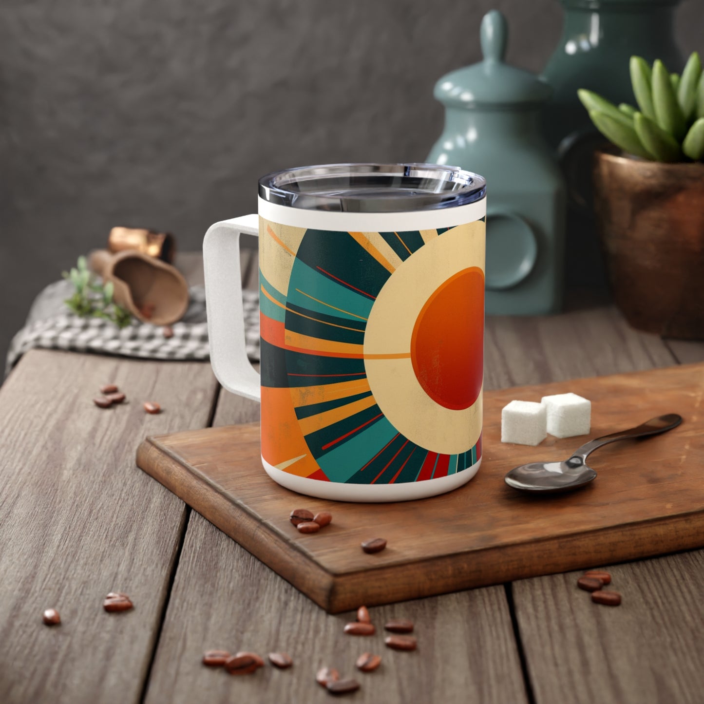 Minimalist Sunshine: Midcentury Modern Sun Insulated Coffee Mug