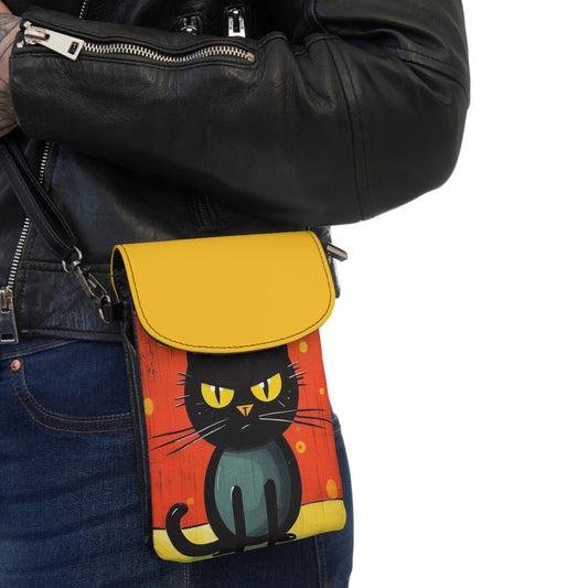 Fashionably Retro Feline: Midcentury Modern Small Cell Phone Wallet with a Vintage Cat-Inspired Flair