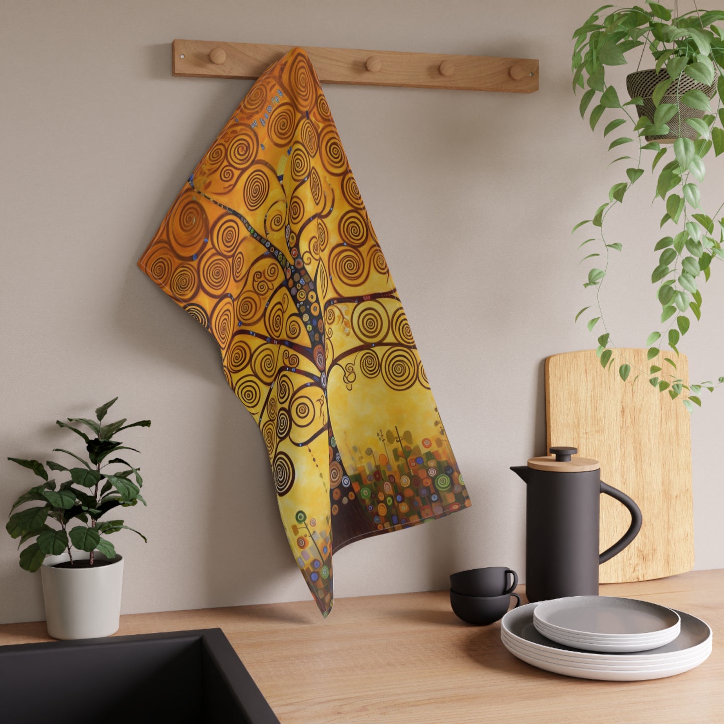 Symbolic Harmony: Gustav Klimt Tree of Life Kitchen Towel, Embrace Artistic Elegance