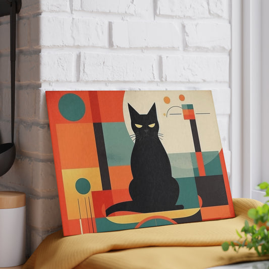 Artistic Abstractions and Playful Paws: Modern Abstract Cat Art-inspired Glass Cutting Board with Atomic Age Flair