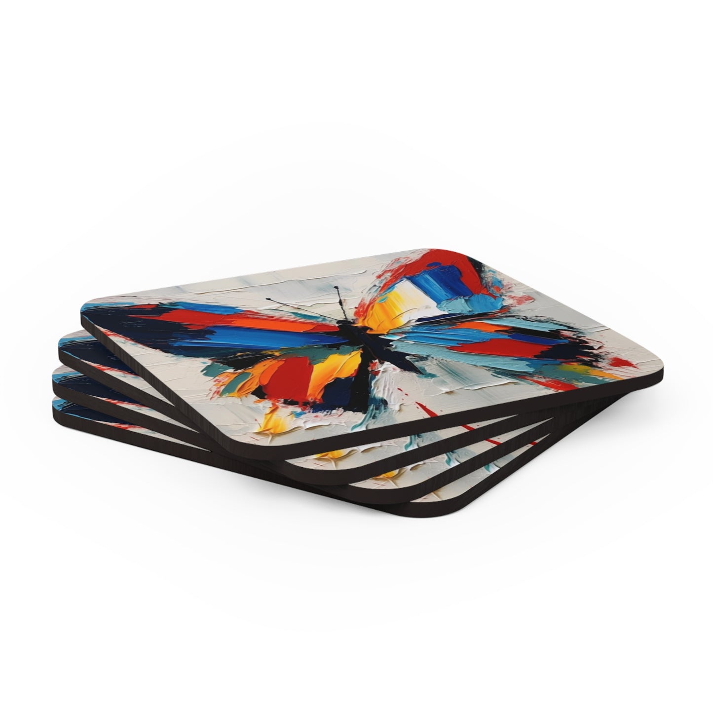 Abstract Corkwood Coaster Set for Art Lovers: Butterfly-Inspired Delight