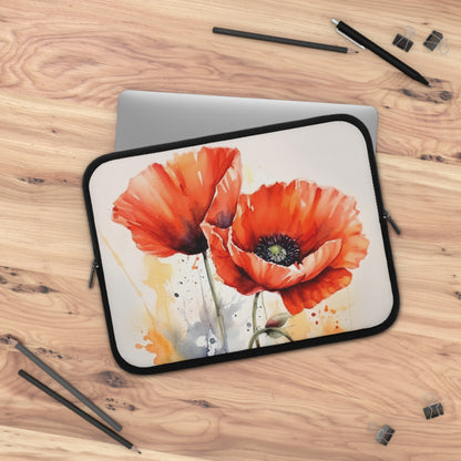 Whimsical Poppy Flower Watercolor Laptop Sleeve: An Artistic Delight