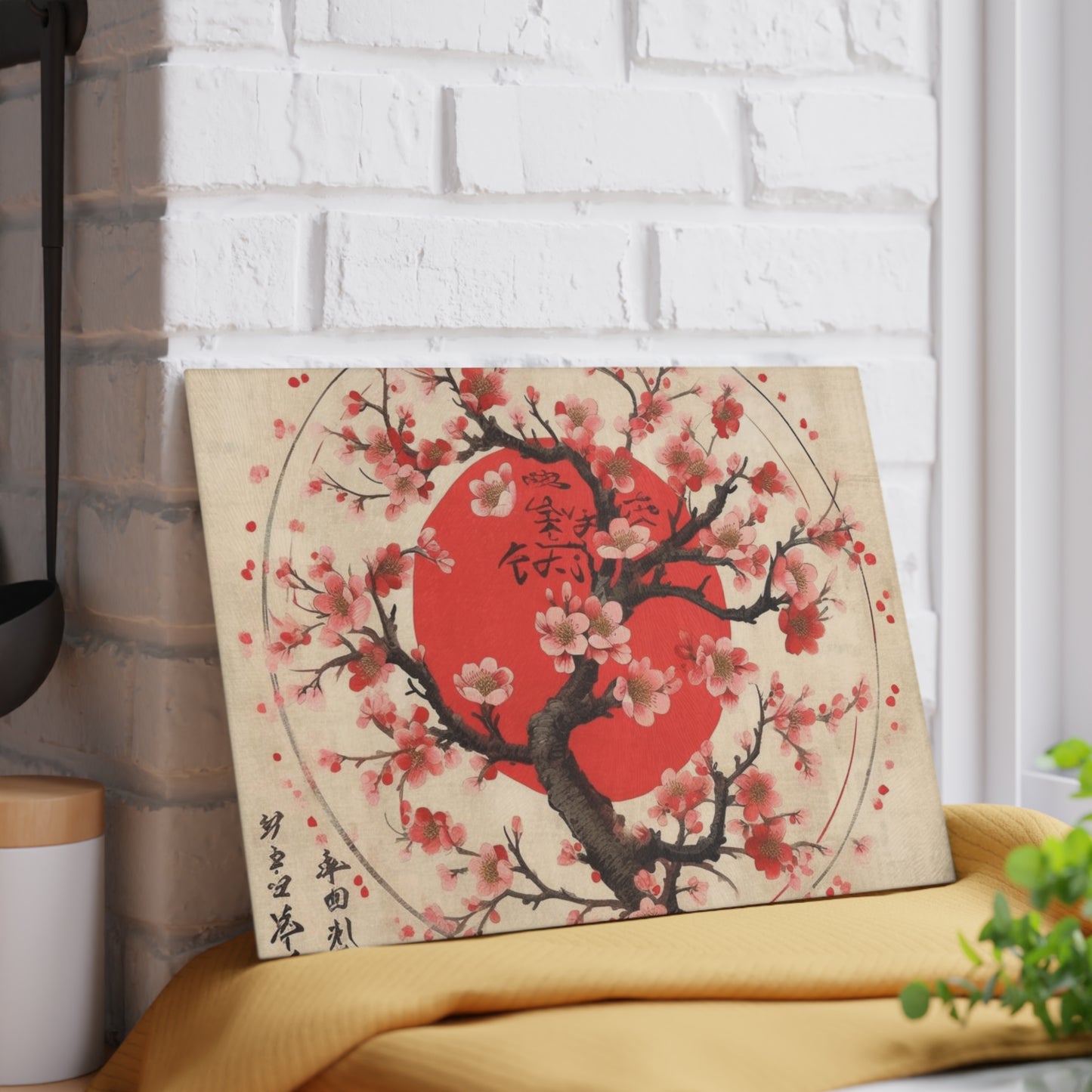 Nature's Brushstrokes: Glass Cutting Board Featuring Captivating Cherry Blossom Drawings