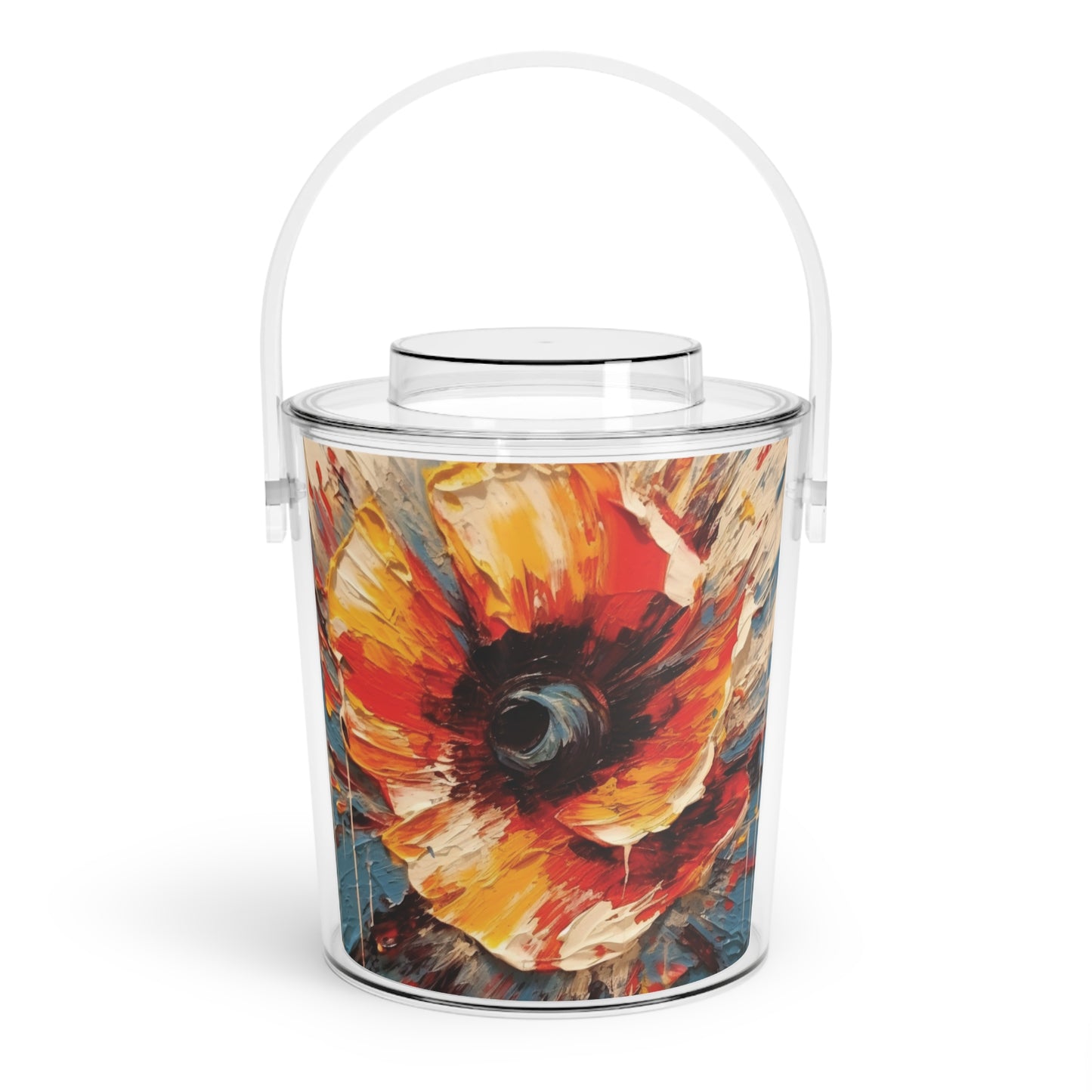 Poppy Symphony: Ice Bucket with Tongs with Abstract Floral Artwork