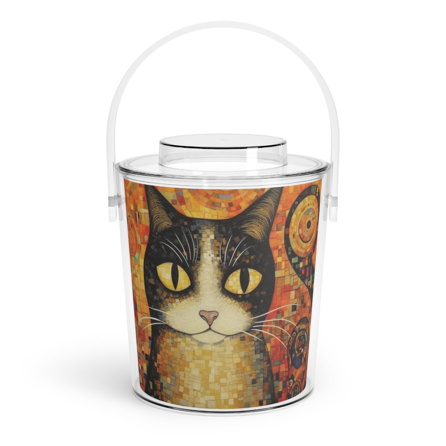 Symbolic Elegance: Gustav Klimt-Inspired Ice Bucket with Tongs