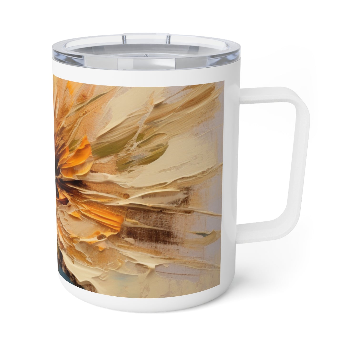 A Brush of Nature's Elegance: Insulated Coffee Mug for Artistic Flower Lovers