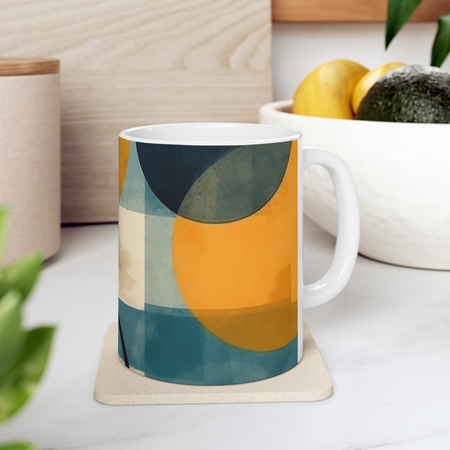 Retro Geometric Charm: Vintage Fashion-Inspired Coffee Mug with Midcentury Modern Touches