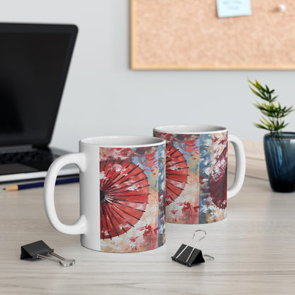 Abstract Japanese Umbrella Painting Ceramic Mug: Unleashing Artistic Beauty