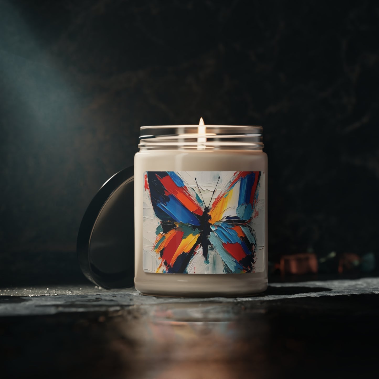 Abstract Scented Soy Candle for Art Lovers: Butterfly-Inspired Delight