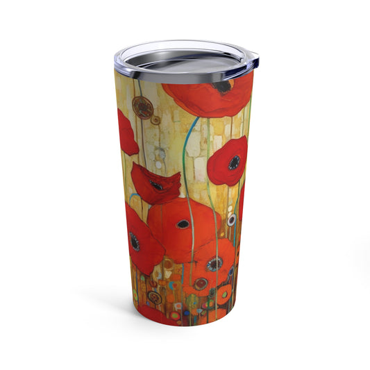 Floral Symphony: Tumbler showcasing Gustav Klimt's Poppies in Art Nouveau