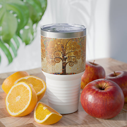 Enchanting Artistry: Ringneck Tumbler Reflecting Gustav Klimt's Timeless Tree of Life Masterpiece